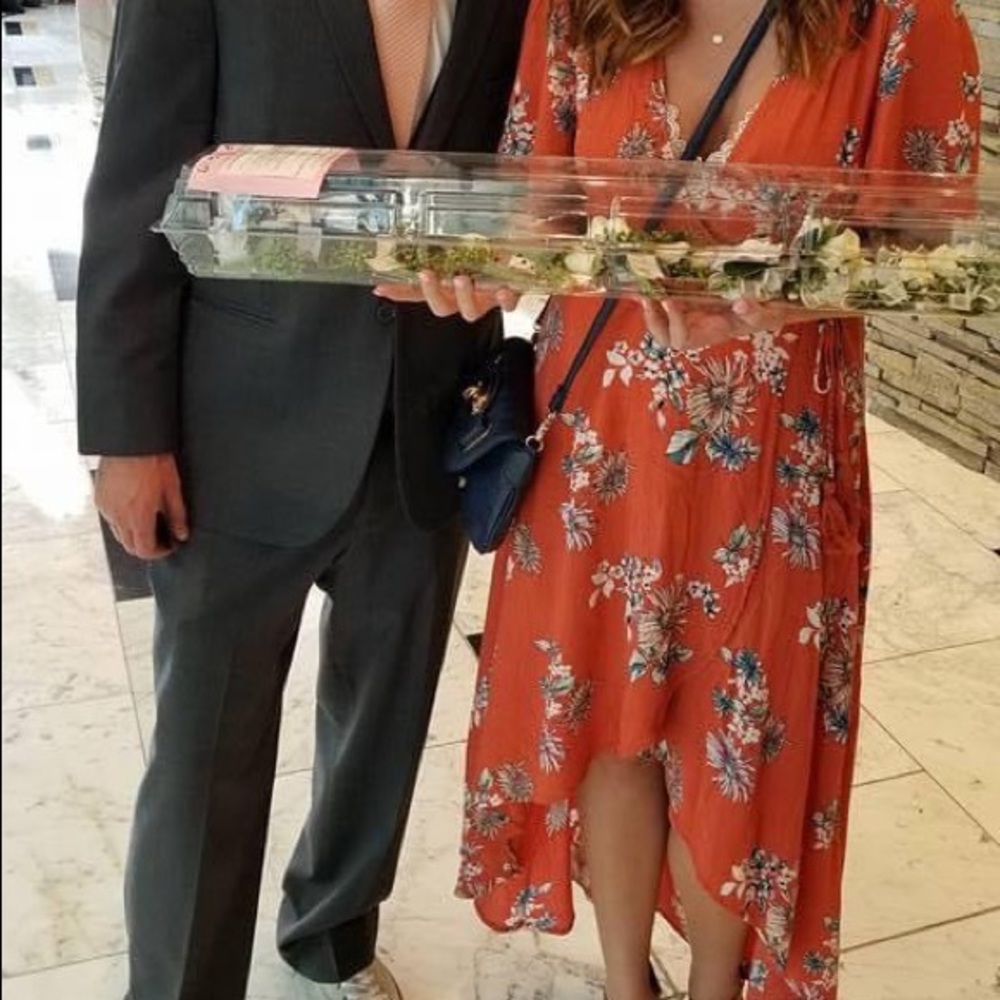 Boutique floral high-low wrap dress